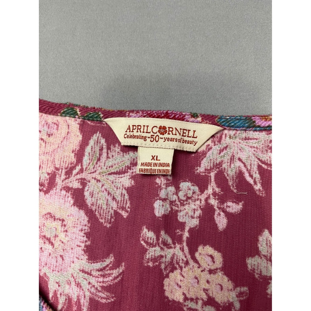 April Cornell Burgundy Floral Midi Dress with Yellow & Blue Accents - Picture 4 of 9